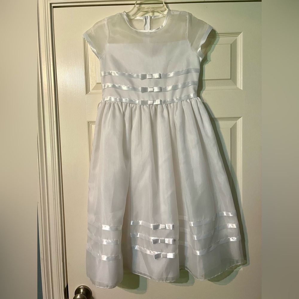 Little Miss White Flower Girl Communion Bow 12 Girls Dress
